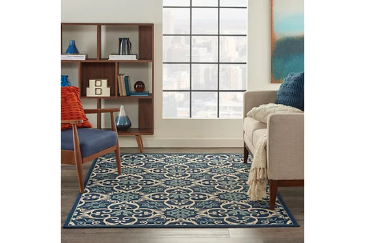 Caribbean Outdoor Navy Blue and White 5'x8' Area Rug