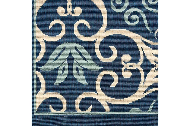 Caribbean Outdoor Navy Blue and White 5'x8' Area Rug