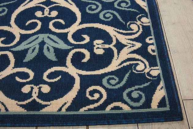 Caribbean Outdoor Navy Blue and White 5'x8' Area Rug